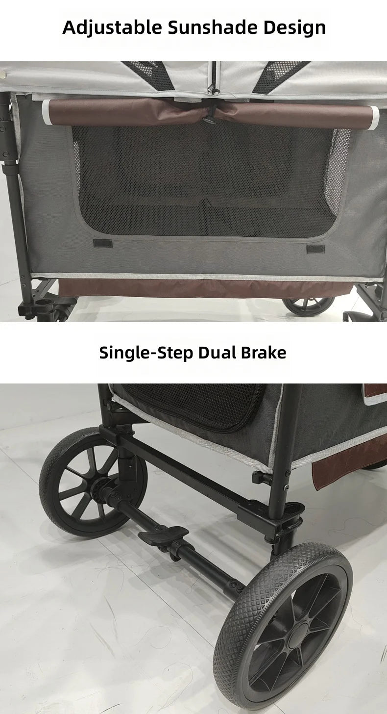 Pet Stroller for Dogs and Cats, Large Space Pet Carrier, Push and Pull Design, Outdoor Travel Cart