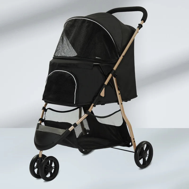 Pet Stroller Lightweight, 3-Wheel Dog Cat Carrier for Small to Medium Pets, Portable Travel Cart, Outdoor Walking