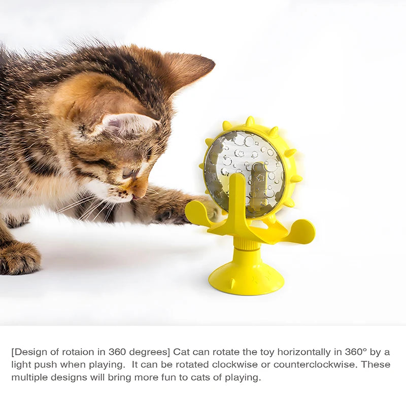 Cat Treat Wheel Puzzle Feeder — Interactive Food Dispensing Toy for Indoor Entertainment