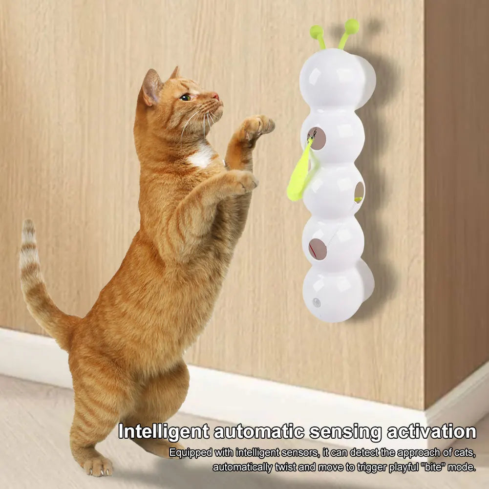 Motion-Activated Caterpillar Cat Toy with Tail — Automatic Interactive Teaser for Bored Indoor Cats