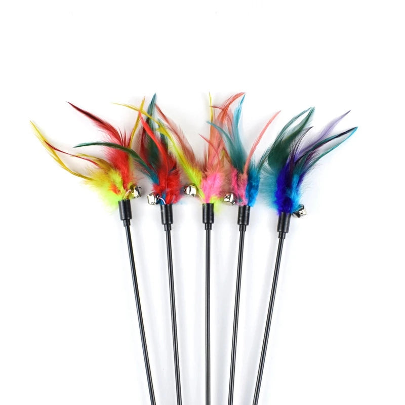 Gradient Feather Cat Teaser Wand Toy — Colorful Interactive Rod Stick for Cats (1–50 Pack)