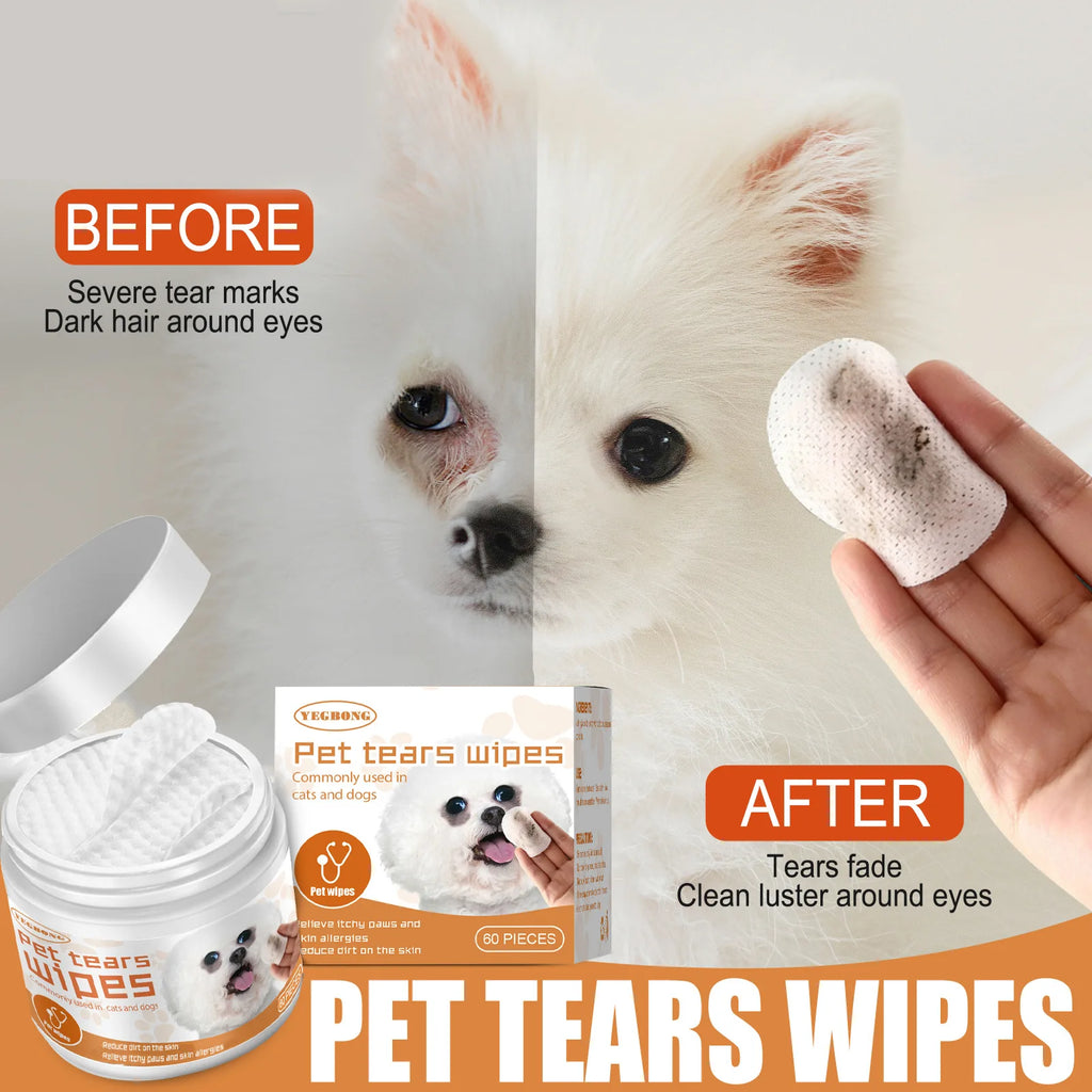 60pcs/set Paper Towels Universal Disposable Non-woven Eye Tear Cleaning Ear Stain Remover Wet Towels Grooming Tools Pet Products