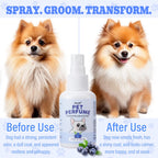 Pet Deodorizing Perfume Spray for Dogs Cats Natural Long Lasting Fresh Scent Blueberry Travel Size Portable
