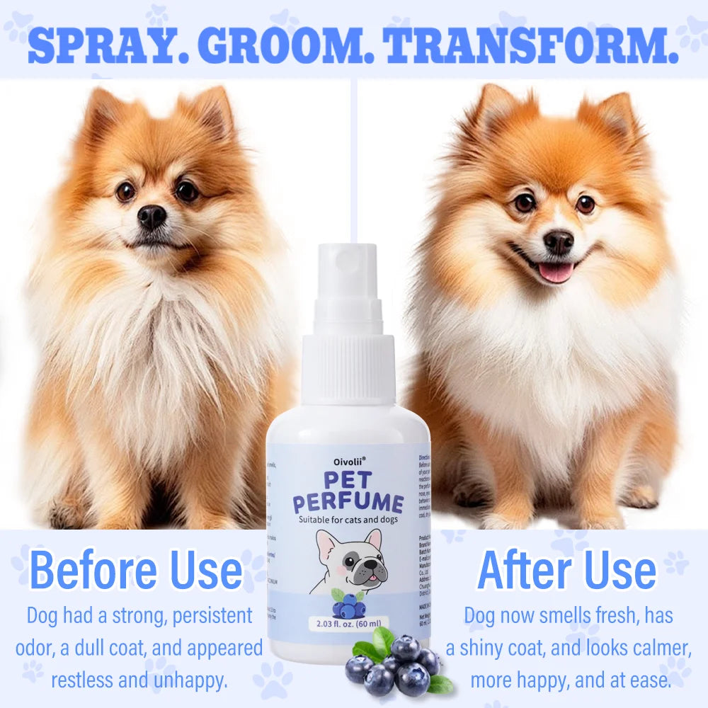 Pet Deodorizing Perfume Spray for Dogs Cats Natural Long Lasting Fresh Scent Blueberry Travel Size Portable