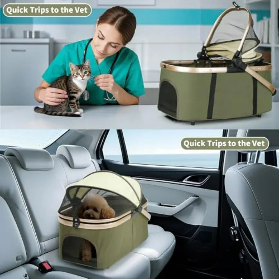 Double Pet Stroller for Dogs and Cats: Dog Stroller Foldable Travel Carriage with Detachable Carriers, Safety Belts, and 4 Lock