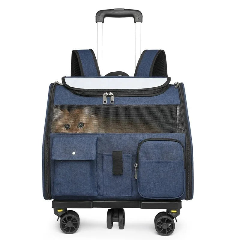 Foldable 2-in-1 Rolling Pet Carrier Backpack with Wheels (Dual-Use, Ventilated, Travel-Ready)