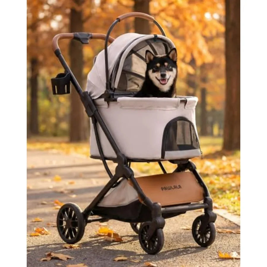 Pet Stroller with Detachable Carrier for Small and Medium Dogs and Cats, Smooth Comfort Ride with Shock-Absorbing Suspension, F