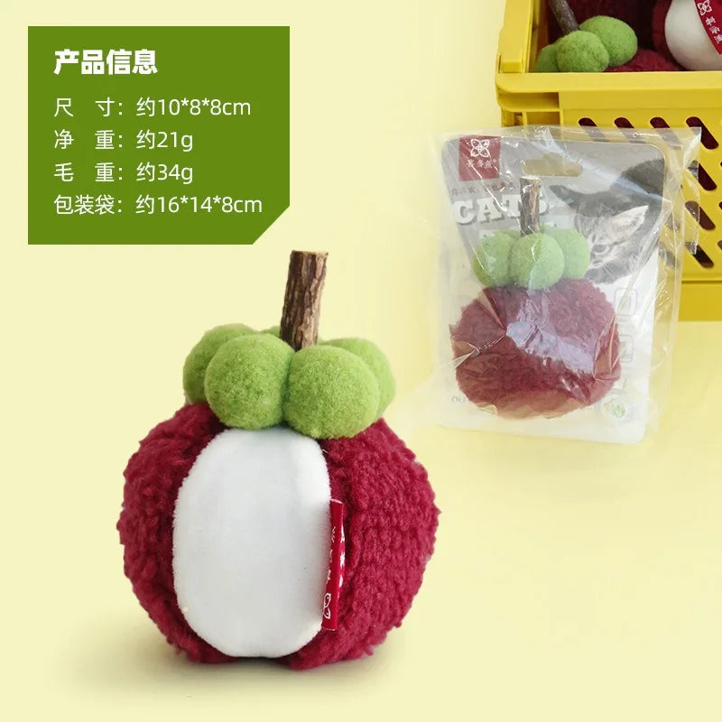 Plush Fruit Cat Chew Toy Set — Quiet Bite-Resistant Mangosteen & Durian Simulation Toys