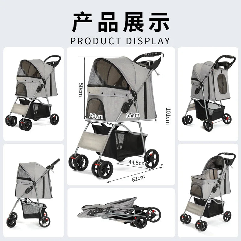 Foldable lightweight pet, cart is portable and breathable when going out, universal travel trolley for cats and dogs