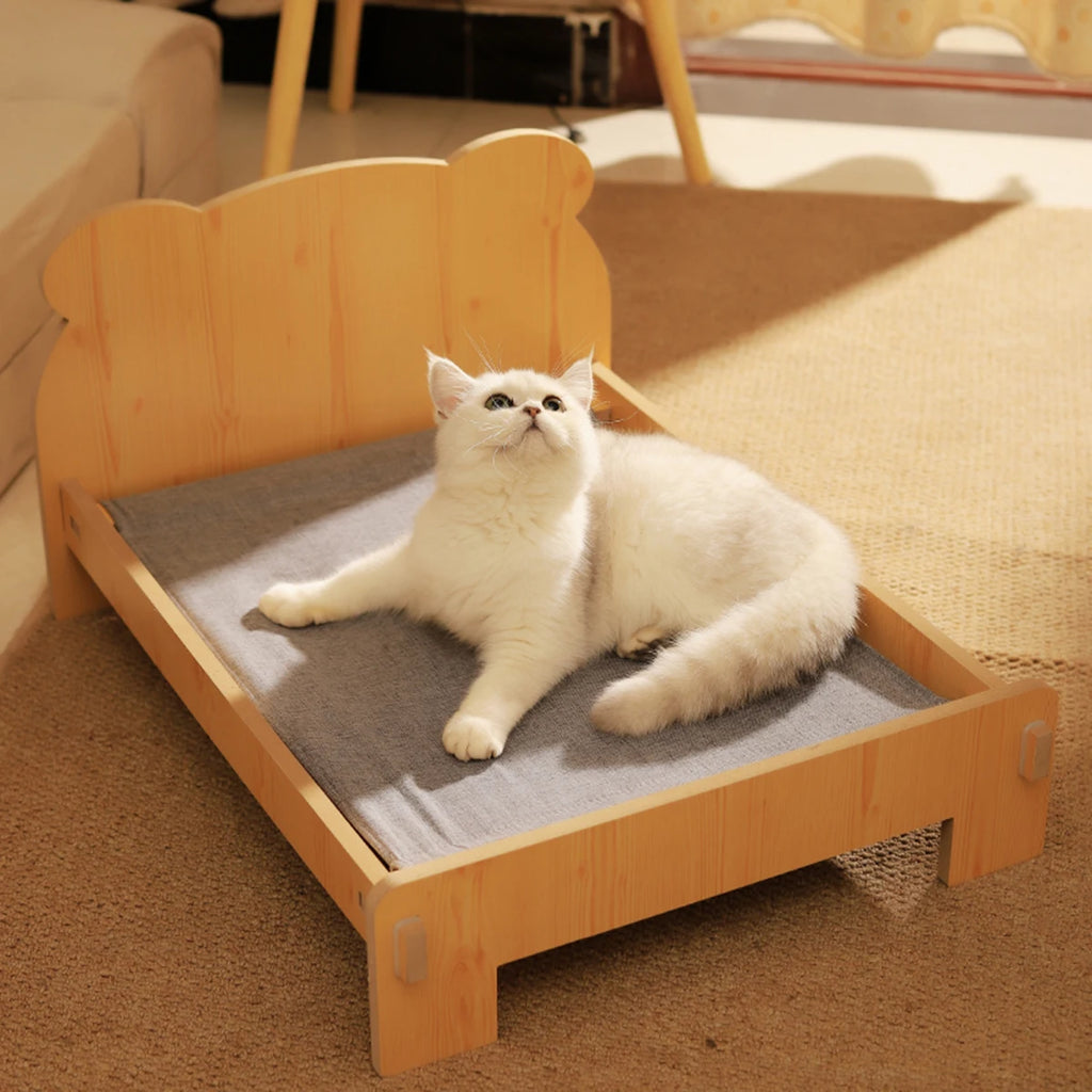 Wooden Pet Bed with Teddy Bear Pattern (20x11in)
