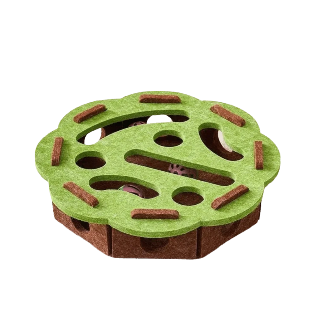 Cat Scratching Post with Felt Puzzle Box & Rolling Ball — 2-in-1 Enrichment Toy