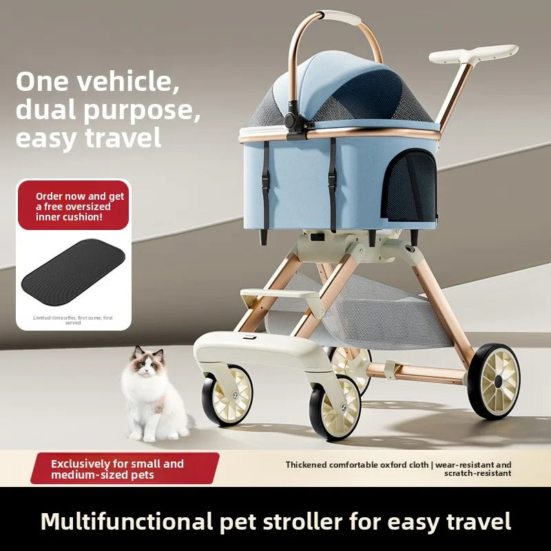 Multifunctional Pet Stroller Foldable Detachable Aluminum Alloy Lightweight Stylish Cat Dog Carrier Cat Stroller Dog Stroller