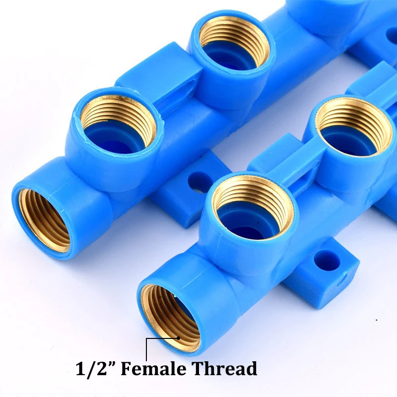 Water Pipe Splitter Distributor (4/5/6-Way, 1/2" Female Thread, Drain Switch for Tank & Sprinkler)