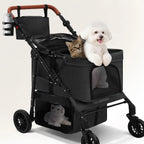 All-Terrain 4-Wheel Pet Stroller for 2 Small Dogs, Adjustable Handle, Canopy, Cup Holder, Black