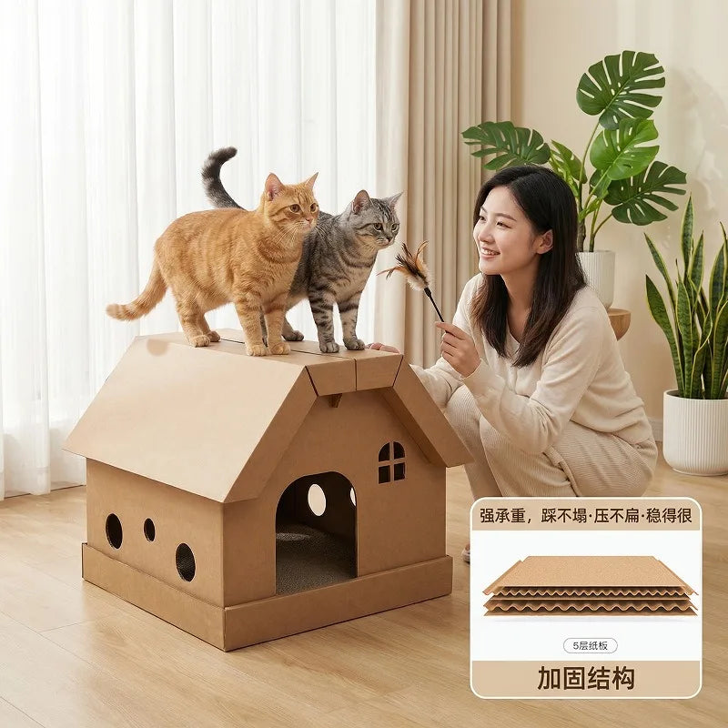 Foldable Corrugated Cardboard Cat House Bed (Cold-Proof)