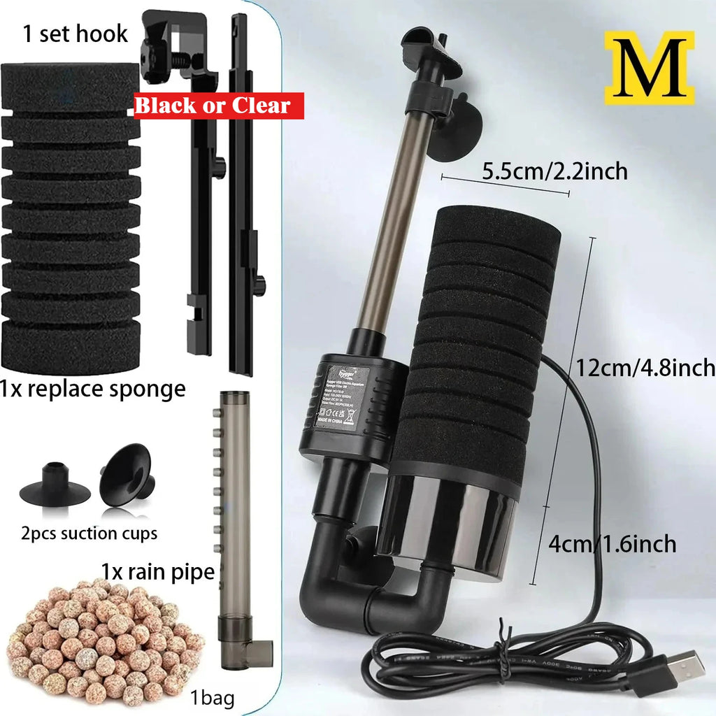 USB Aquarium Sponge Filter (Quiet, Wave Maker, Oxygenator, Freshwater & Saltwater)