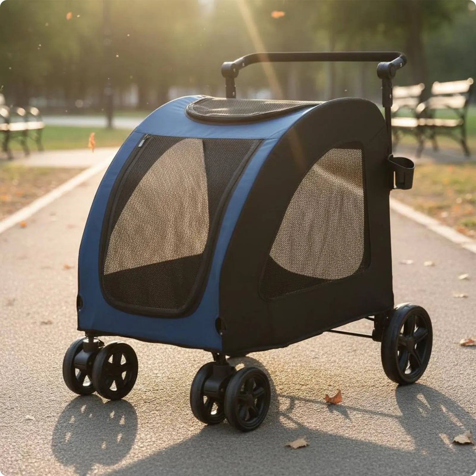 Foldable Dog Stroller Lightweight Feline Stroller Pet Pushcart Large Size Dog Stroller Mesh Sides for Park
