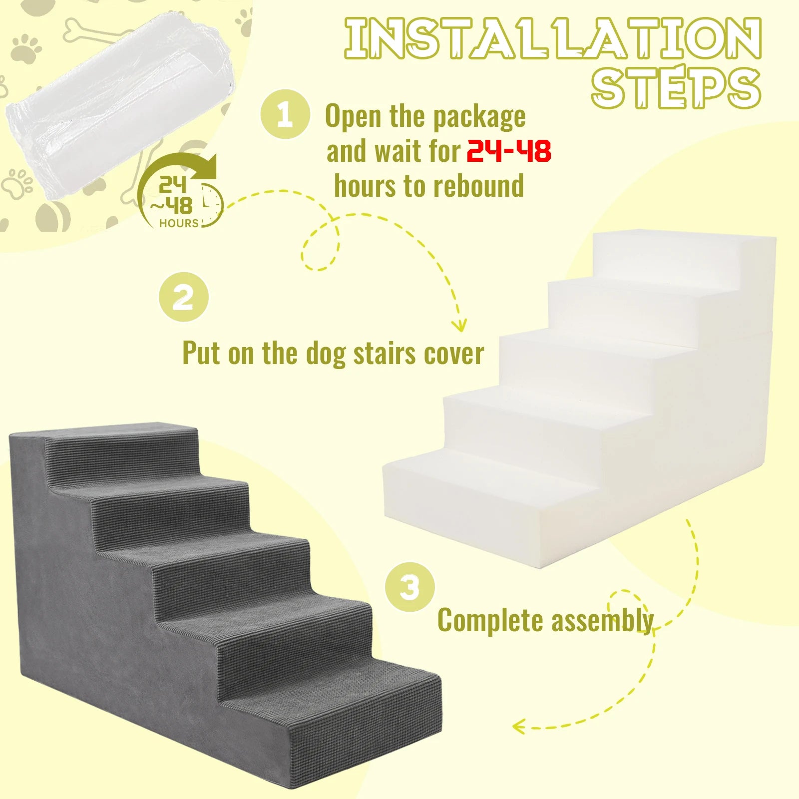 4-Tier/5-Tier Foam Pet Stairs for Beds & Couches (Non-Slip)