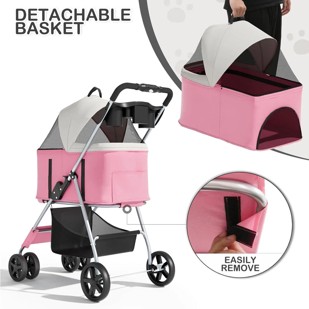 Pet Outdoor Travel, Pink, 3 in 1 Foldable, Detachable Carrier, Push Button Entry