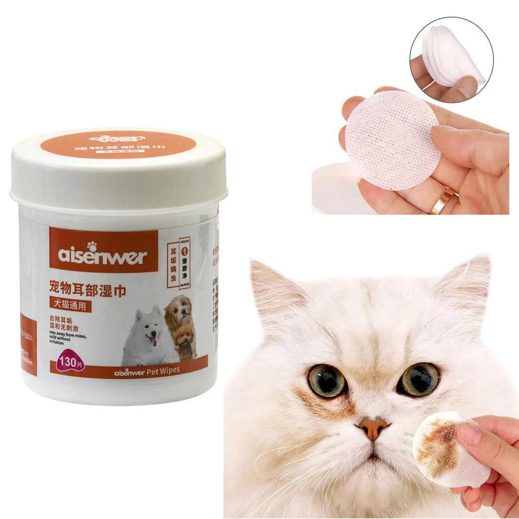 130pcs Eye Wet Wipes Universal Disposable Non-Woven Wet Towels Ear Stain Remover Dog Cat Wipes Grooming Tools Pet Accessories