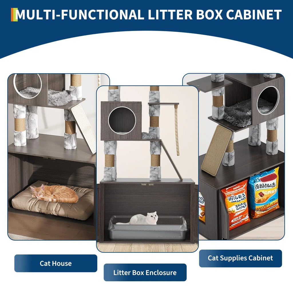 66.9in Multi-Level Cat Tree Tower with Enclosed Litter Box