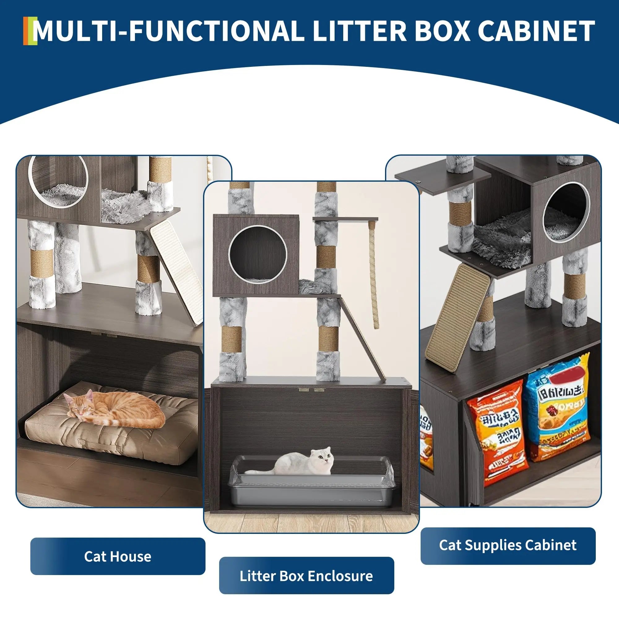 66.9in Multi-Level Cat Tree Tower with Enclosed Litter Box