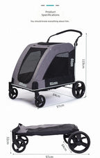 Large Pet Stroller, Foldable Cat and Dog Carrier, High Capacity, for Injured Elderly Pets, Portable Pet Cart