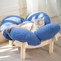 Elevated Wooden Cat Bed with Cushion for Indoor Cats & Small Dogs