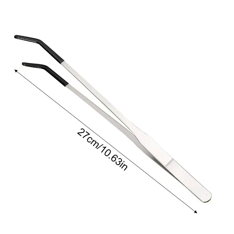 2Pcs Stainless Steel Tweezers Set Straight & Curved Bent Tip Feeding Tongs for Reptile Lizard Spider Craft Jewelry Repair