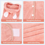 Pet Bathrobe for Dogs and Cats Super Absorbent Pet Dog Bath Towel Hooded Coat Adjustable Collar and Belly StrapXS To L