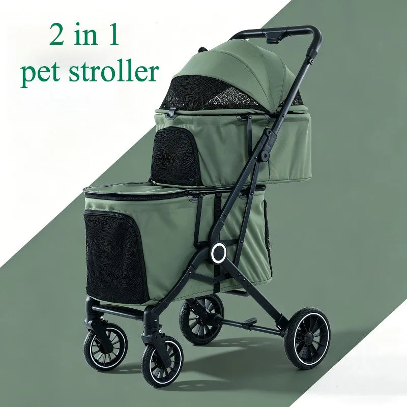 Double Pet Stroller for Dogs and Cats Travel Carriage with Safety Beltsand 4 Lockable Wheels  Foldable for Multi-Pet Medium