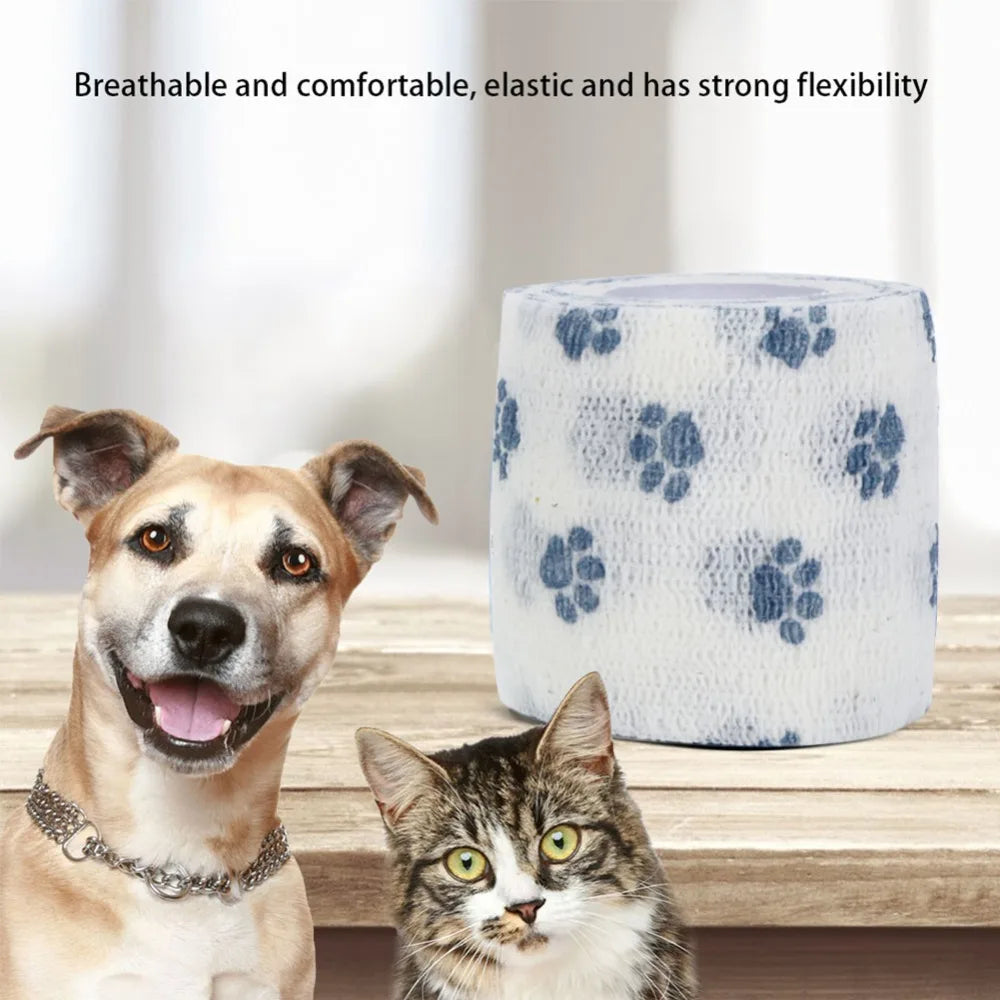 Elastic Fiber Pet Self-adhesive Bandage Stretchable Breathable Dog Paw Wrap Printed Paw Pattern Non-woven Fabric