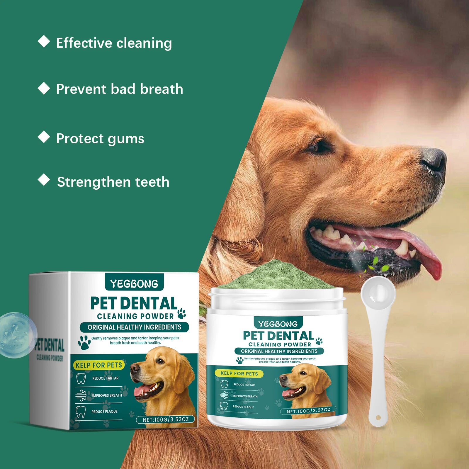 100g Pet Teeth Cleaning Powder for Dog Reduces Tartar Calculus Protect Dog Oral Gum Health Freshen Breath Dog Cleaning Powder