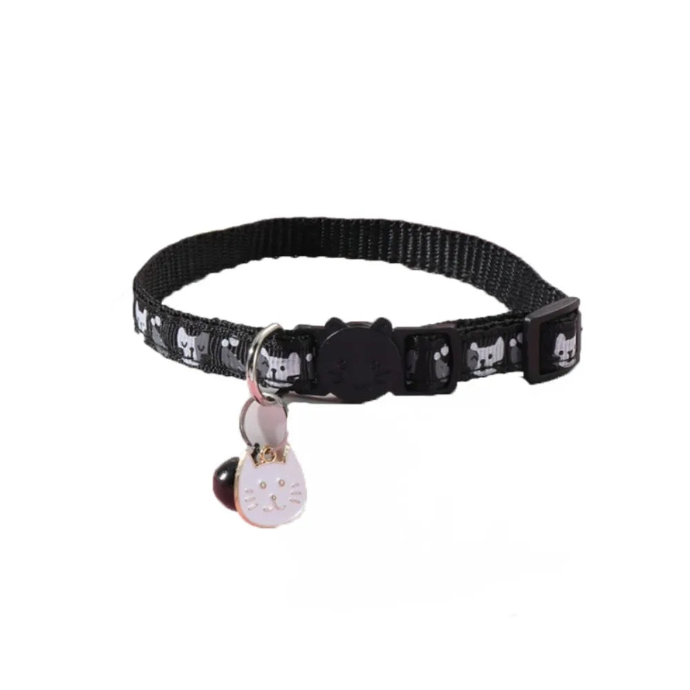 Adjustable Cat Collar with Quick-Release Safety Buckle — Cat Face Pendant & Bell Anti-Lost Necklace