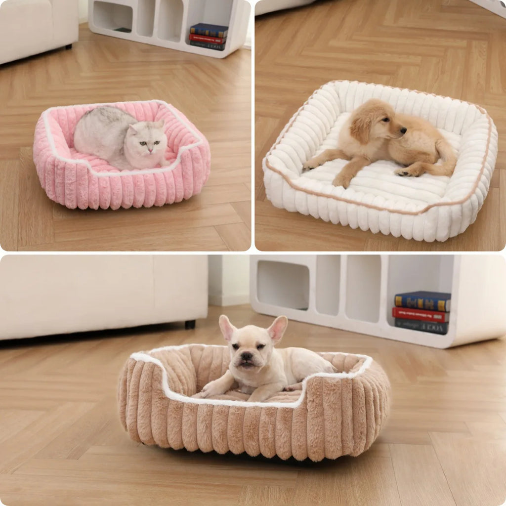Plush Faux Fur Square Pet Bed (All-Season)