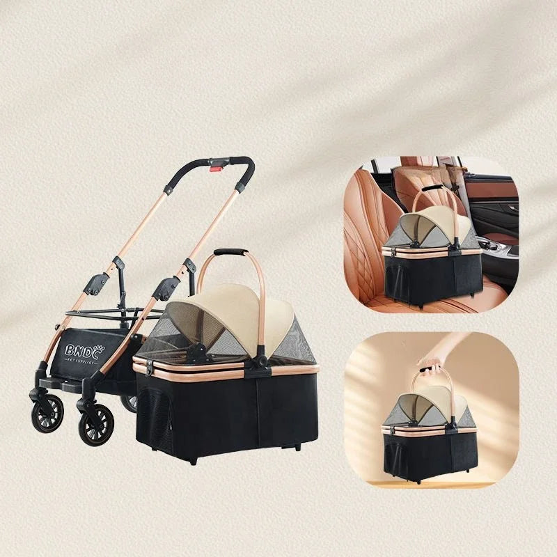Detachable Basket Pet Stroller Large Space and Comfortable Dog Stroller Easy Folding Pet Stroller Portable Pet Handbag