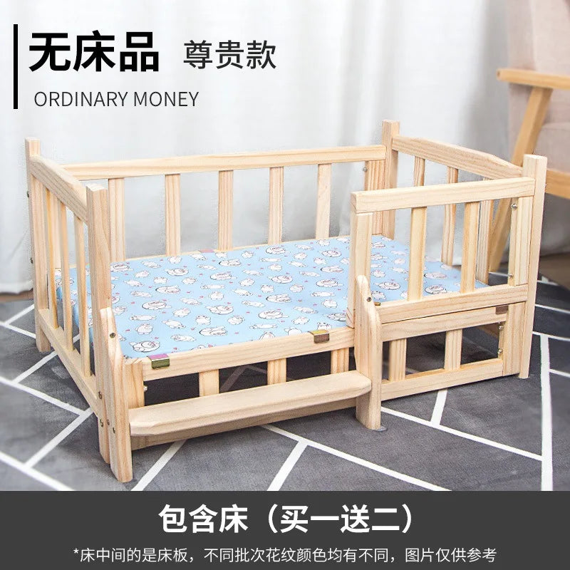 Elevated Solid Wood Pet Bed, All-Season Washable Cover