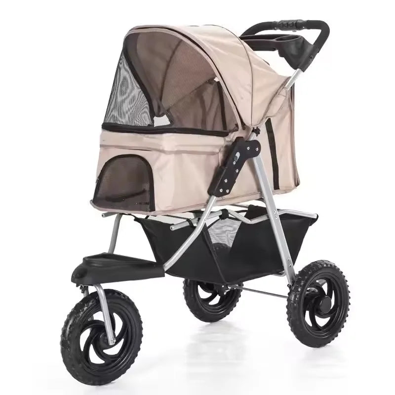 Beyondgoing Adjustable Waterproof Foldable 3-Wheel Pet Stroller For Cats Dogs With Removable Cage Carrier