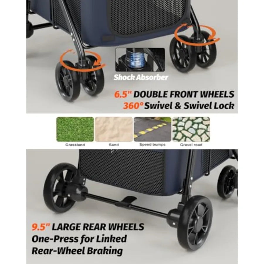 Dog Stroller for Large and Medium Dogs, Pet Stroller for 2 Small Dogs Up to 80 Lbs, Extra Large Heavy Duty, Folding and Breatha