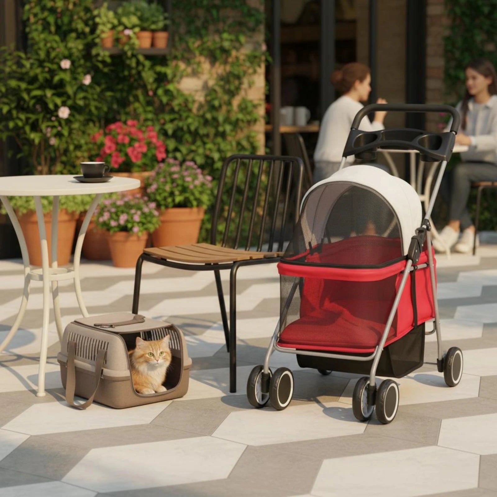 Foldable Pet Stroller twinWheel Pet Carrier for Outdoor Transport