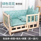 Elevated Solid Wood Pet Bed, All-Season Washable Cover