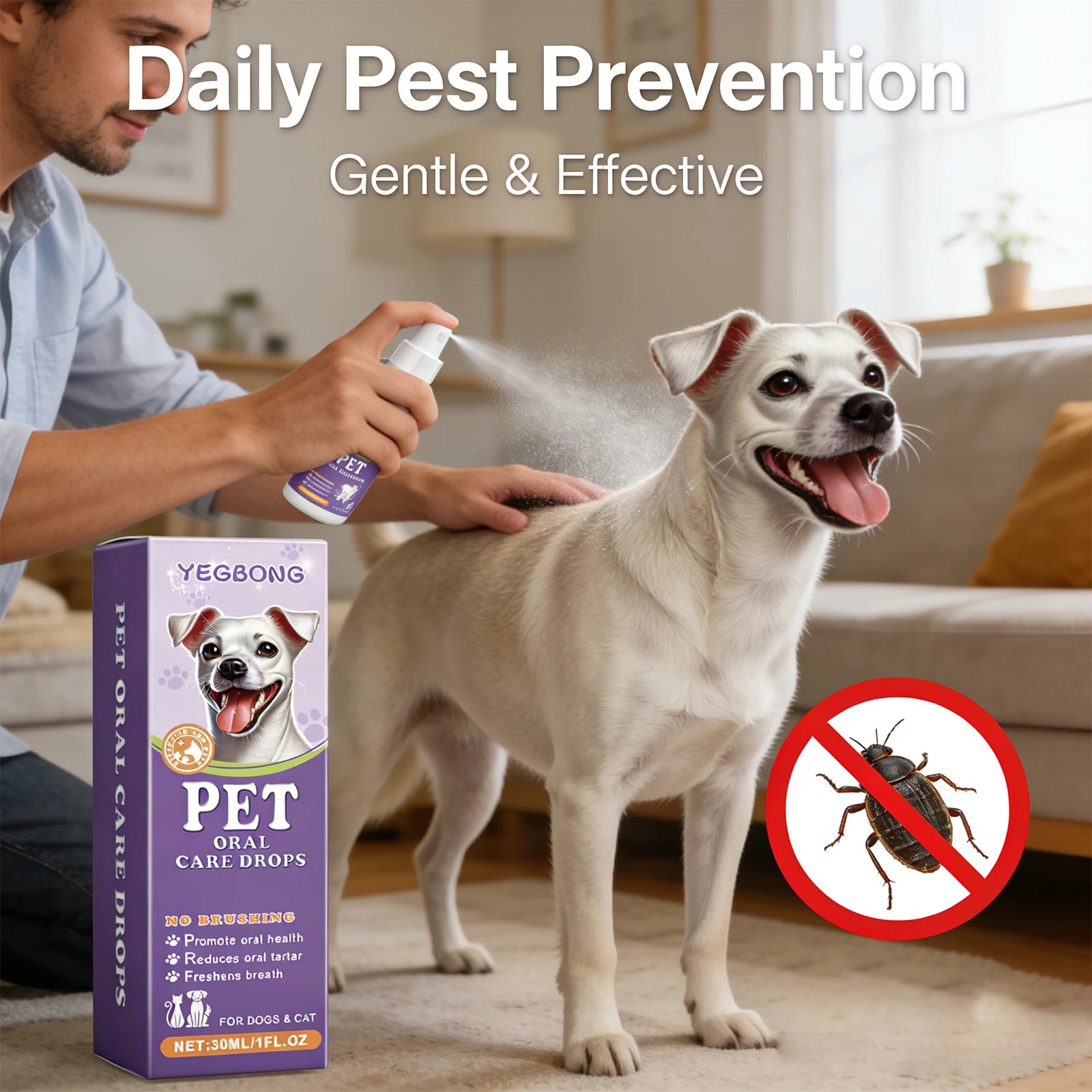 Pet Flea Spray Effectively Removing Fleas Ticks Relieve Skin Itching Natural Ingredients Non Irritating Dog & Cat Flea Repellent