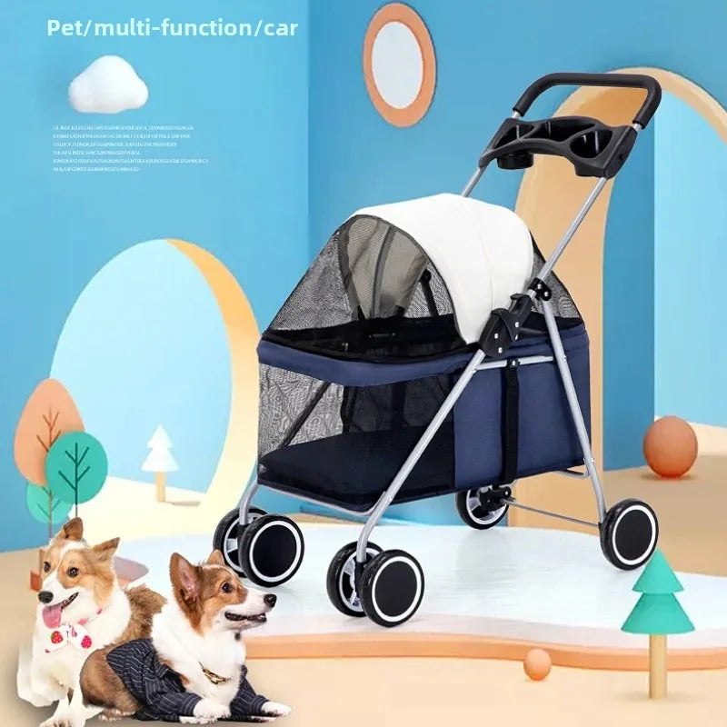 Portable Foldable Outdoor Pet Stroller Lightweight Small Dogs Cats Rabbits Pet Stroller Pet Stoller Stroller for Dog Dog Trolley