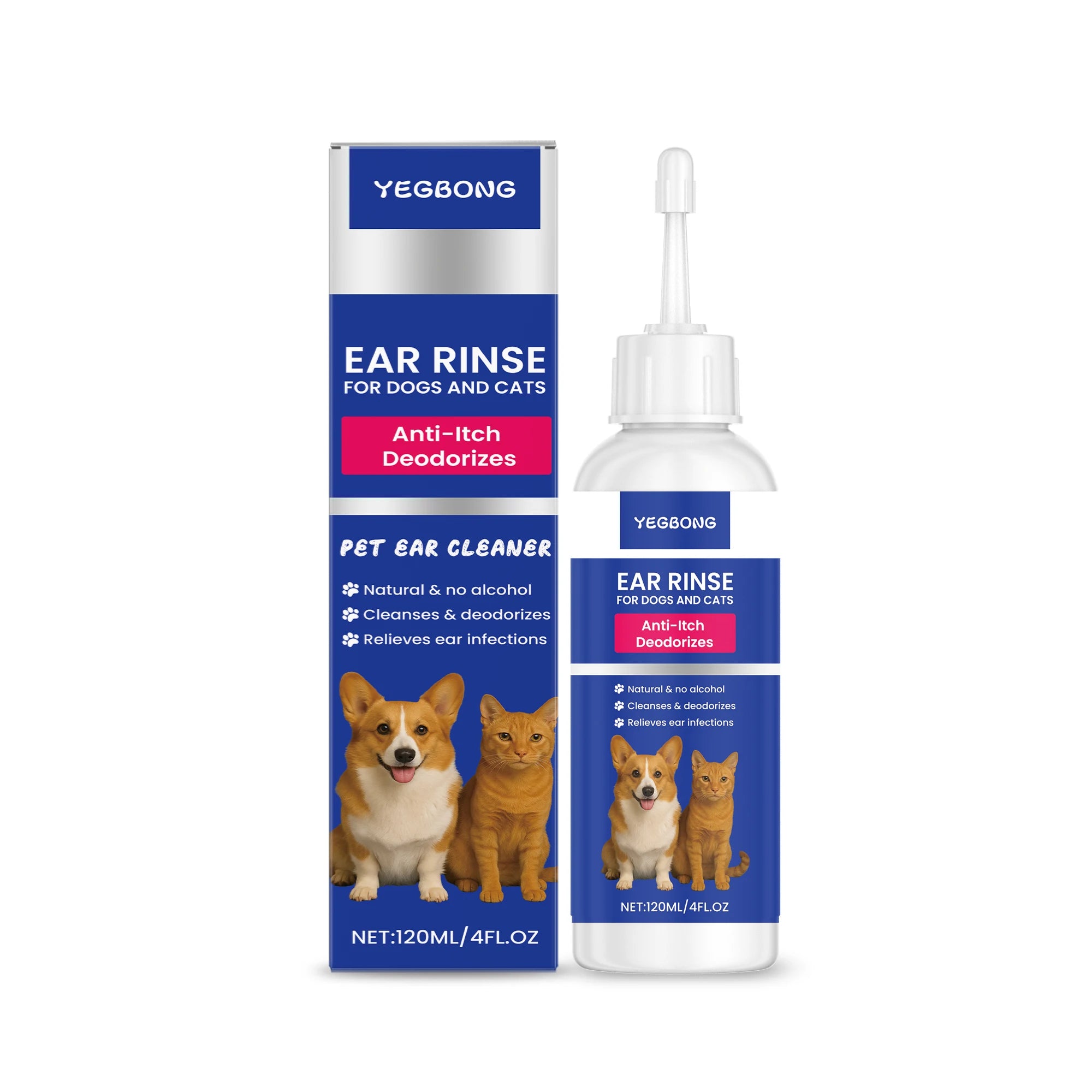 Pet Ear Cleaner For Dogs & Cats, Gentle Ear Care Solution Helps Remove Wax & Odor Cleansing Dirt Soothing Pet Ear Care Sol 120ML