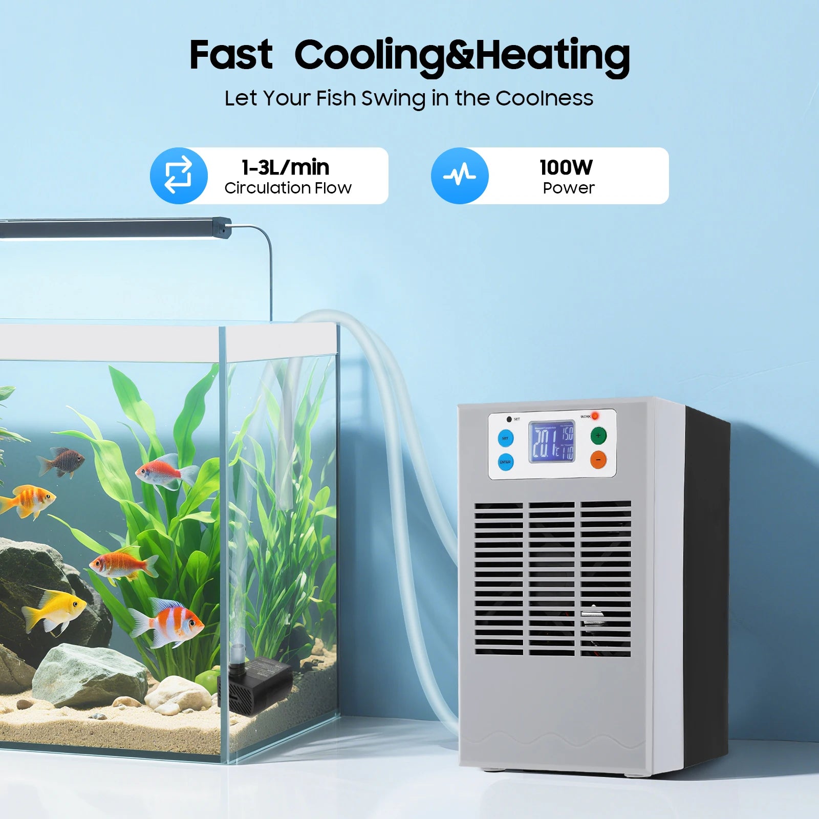 Aquarium Chiller & Heater Cooling Machine (100W, 30L Fish Tank, Dual Temperature Control)