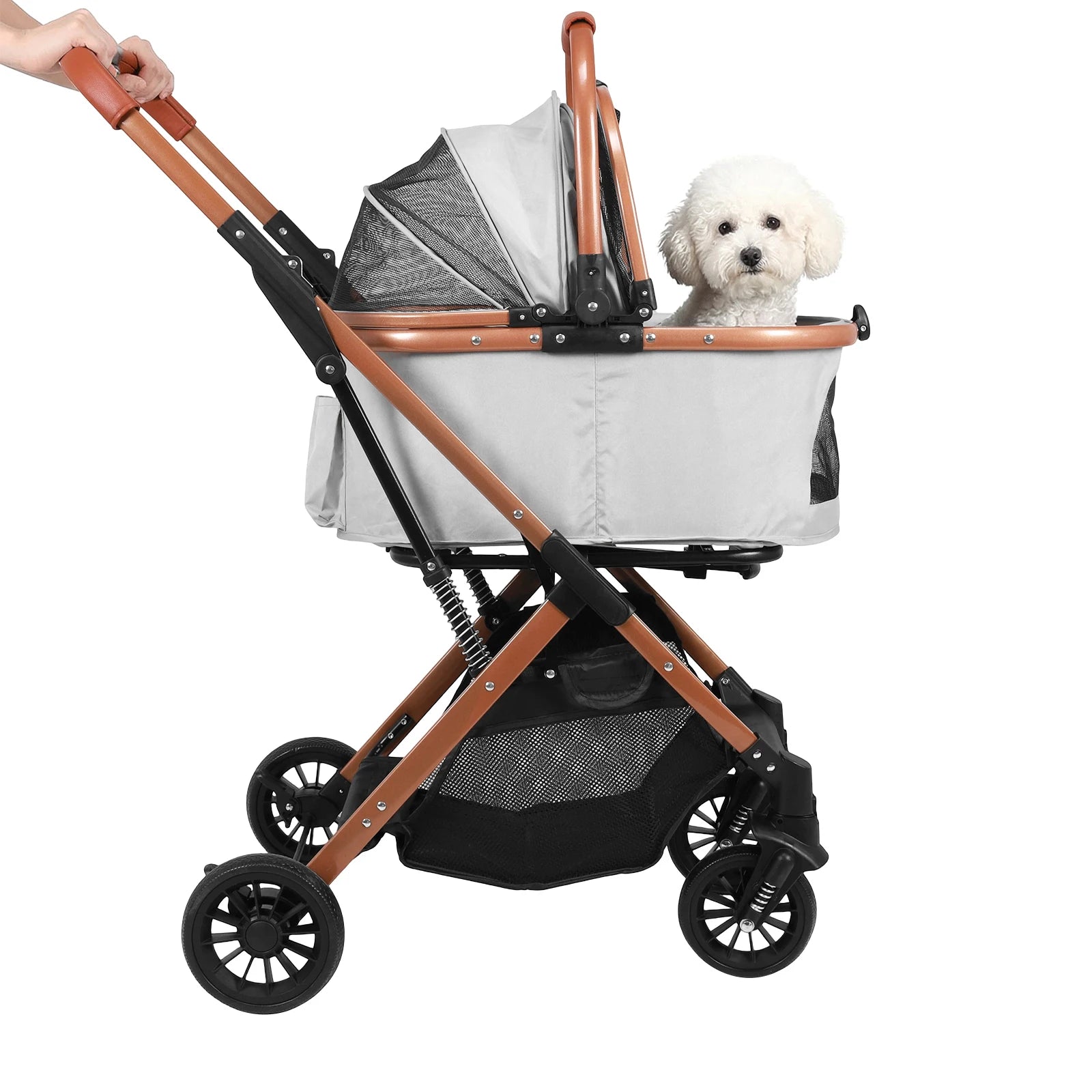 Folding Stroller All Terrain 4 Wheels Puppy Cage Jogger Stroller with Detachable Carrier with Sun Shades for Large & Medium Dogs