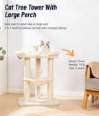 28in Cat Tree with Large Bed, Scratching Post & Hammock (Beige)