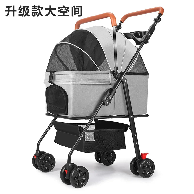 Upgraded Pet Stroller for Cats Dogs Compact Lightweight Foldable Teddy Bear for Outdoor Activities Detachable for Dog Walking