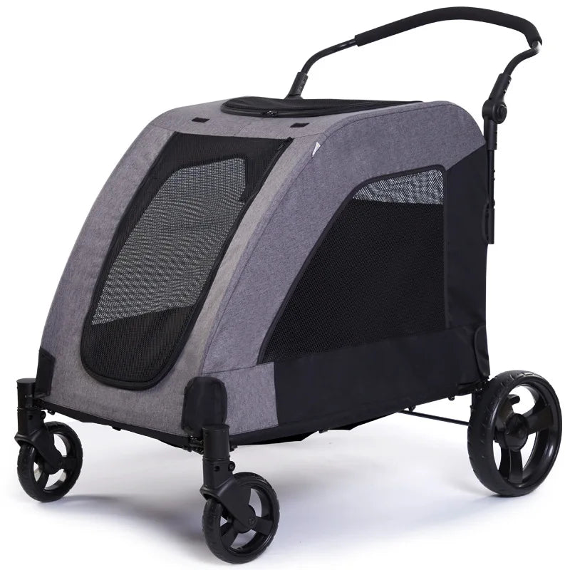 STLFHeavy Duty Pet Stroller Large Dog Cart Max Load 60KG 132lbs Folding Carrier Wagon Pram for XL Dogs Outdoor Travel Grey