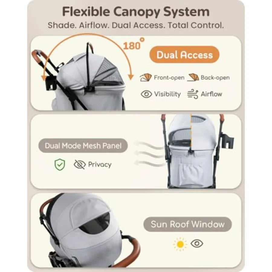 Pet Stroller with Detachable Carrier for Small and Medium Dogs and Cats, Smooth Comfort Ride with Shock-Absorbing Suspension, F